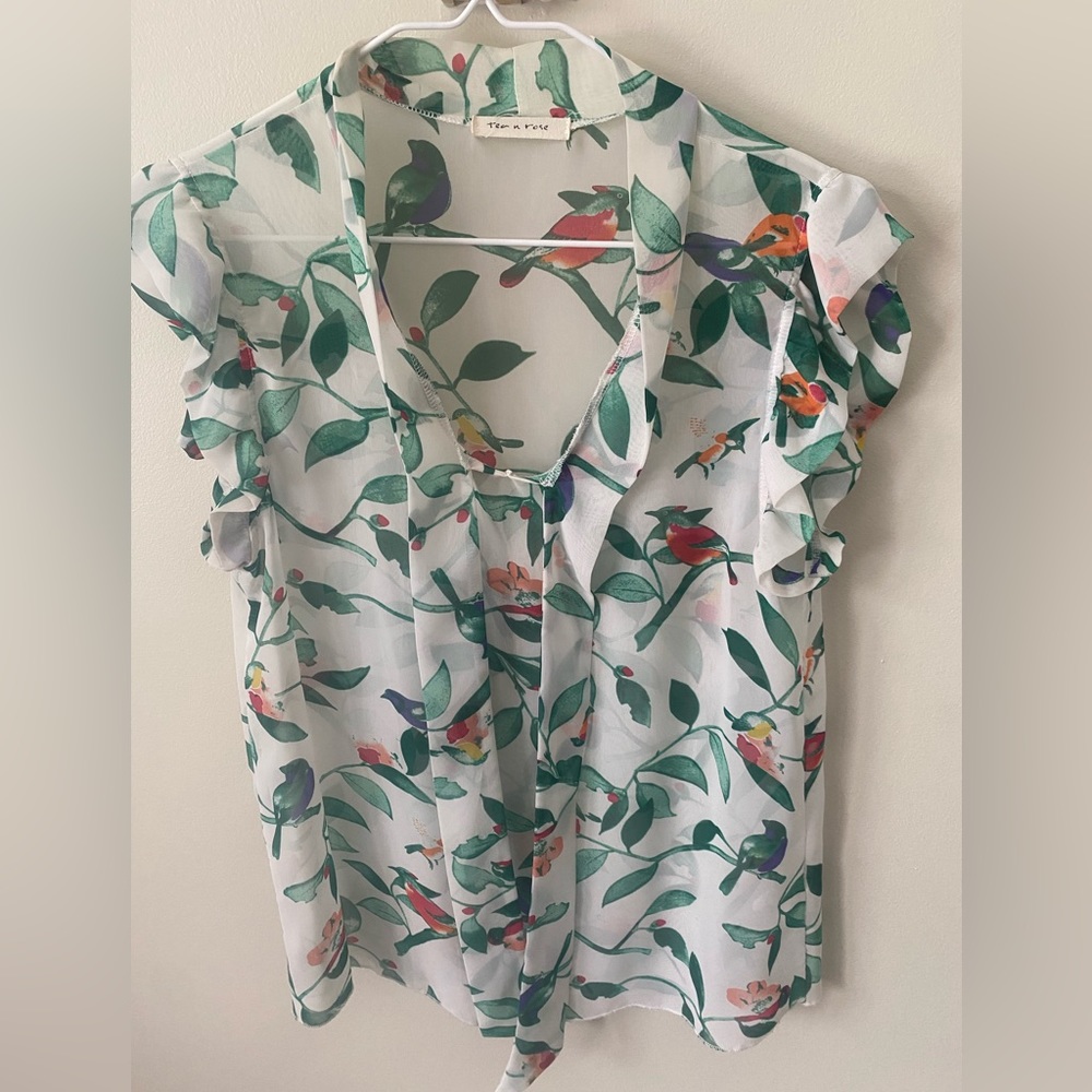 Tea N Rose Blouse, Size: Small/Medium, Bird Print